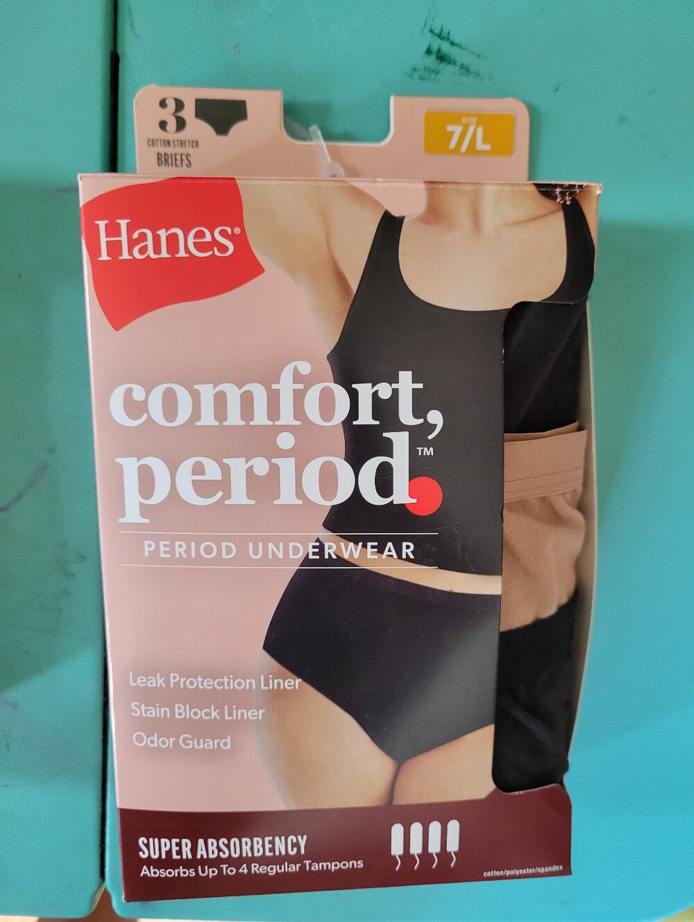 Hanes Comfort Period Underwear Briefs 3 Pack Size 7/L Super Absorbency New